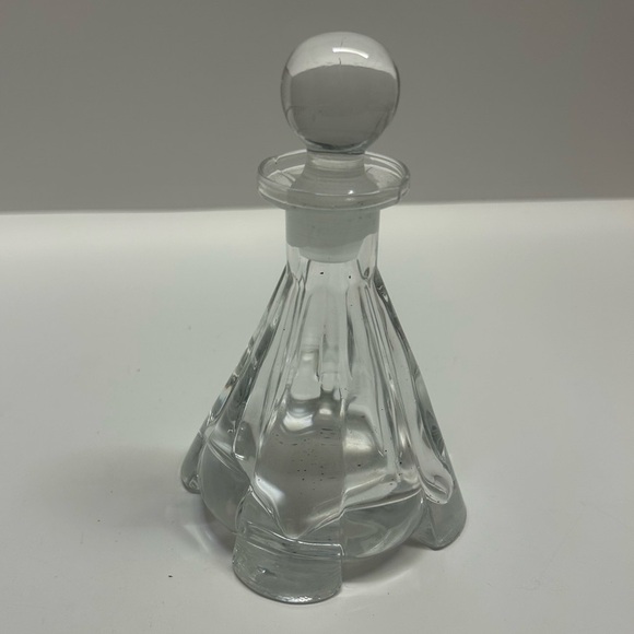 Art Deco Style 6” Tall Glass Perfume Bottle, Heavy Solid Glass, Ball Stopper - Picture 6 of 8